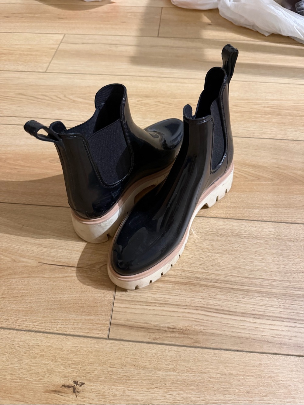 Dolce Vita Black Patent Chelsea Boots with Cream Platform
